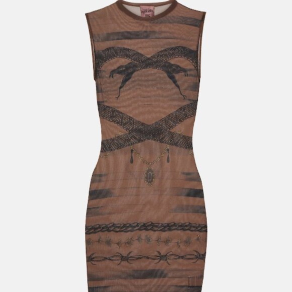 ✨Sale ✨ Jean-Paul Gaultier x KNWLS Trompe L' Oeil Brown Black Snake Tattoo dress